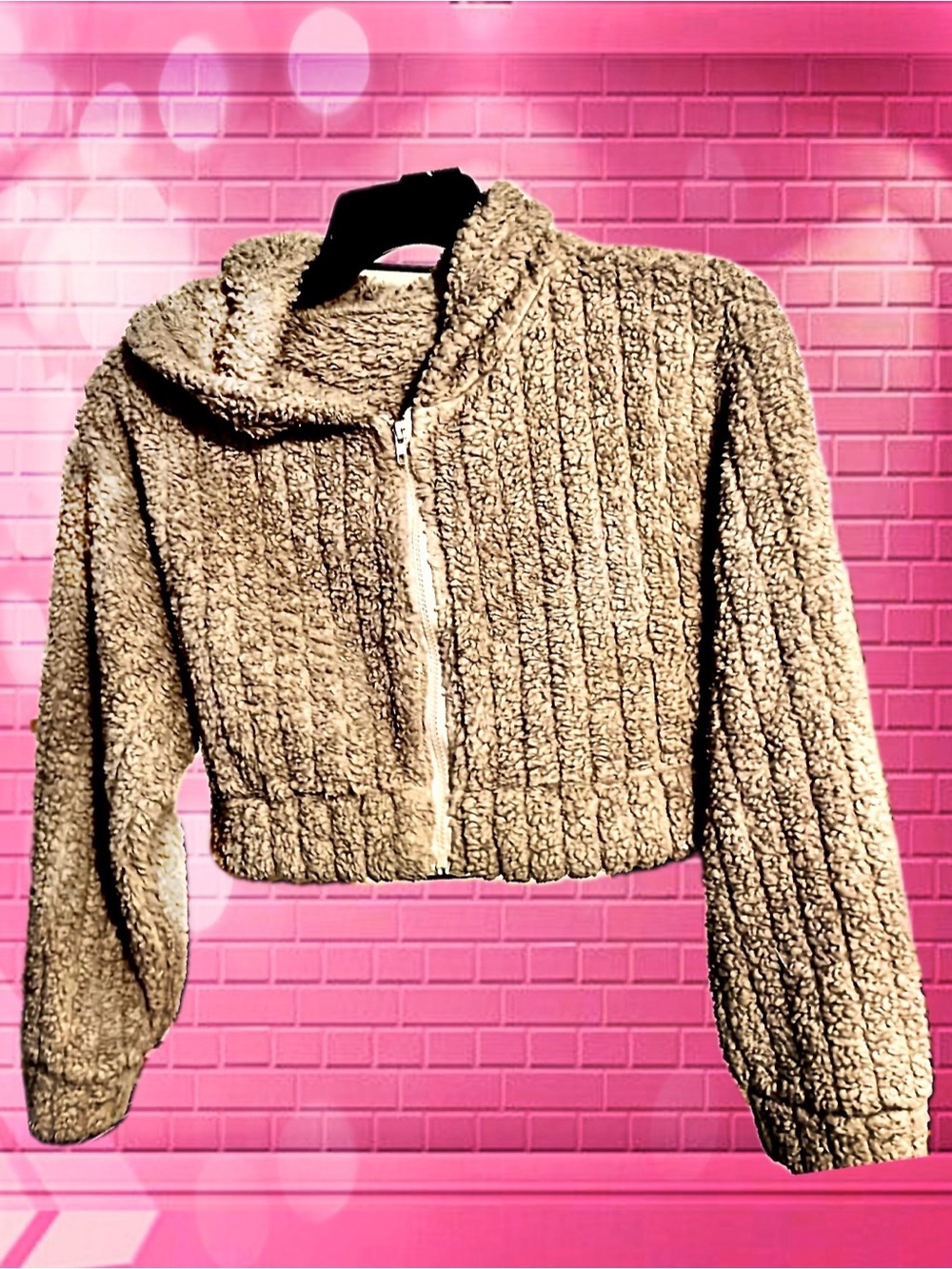 Cozy Cropped Teddy Zip Hoodie - Taupe